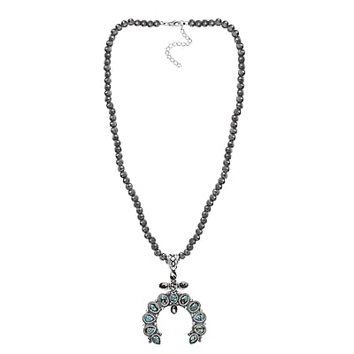 D'Joy Artisan Crafted Blue Moon Turquoise and White Buffalo Naja Necklace 18-20 Inches in Sterling Silver 9.90 ctw