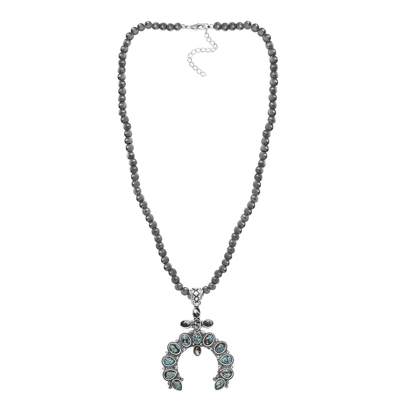 D'Joy Artisan Crafted Blue Moon Turquoise and White Buffalo Naja Necklace 18-20 Inches in Sterling Silver 9.90 ctw