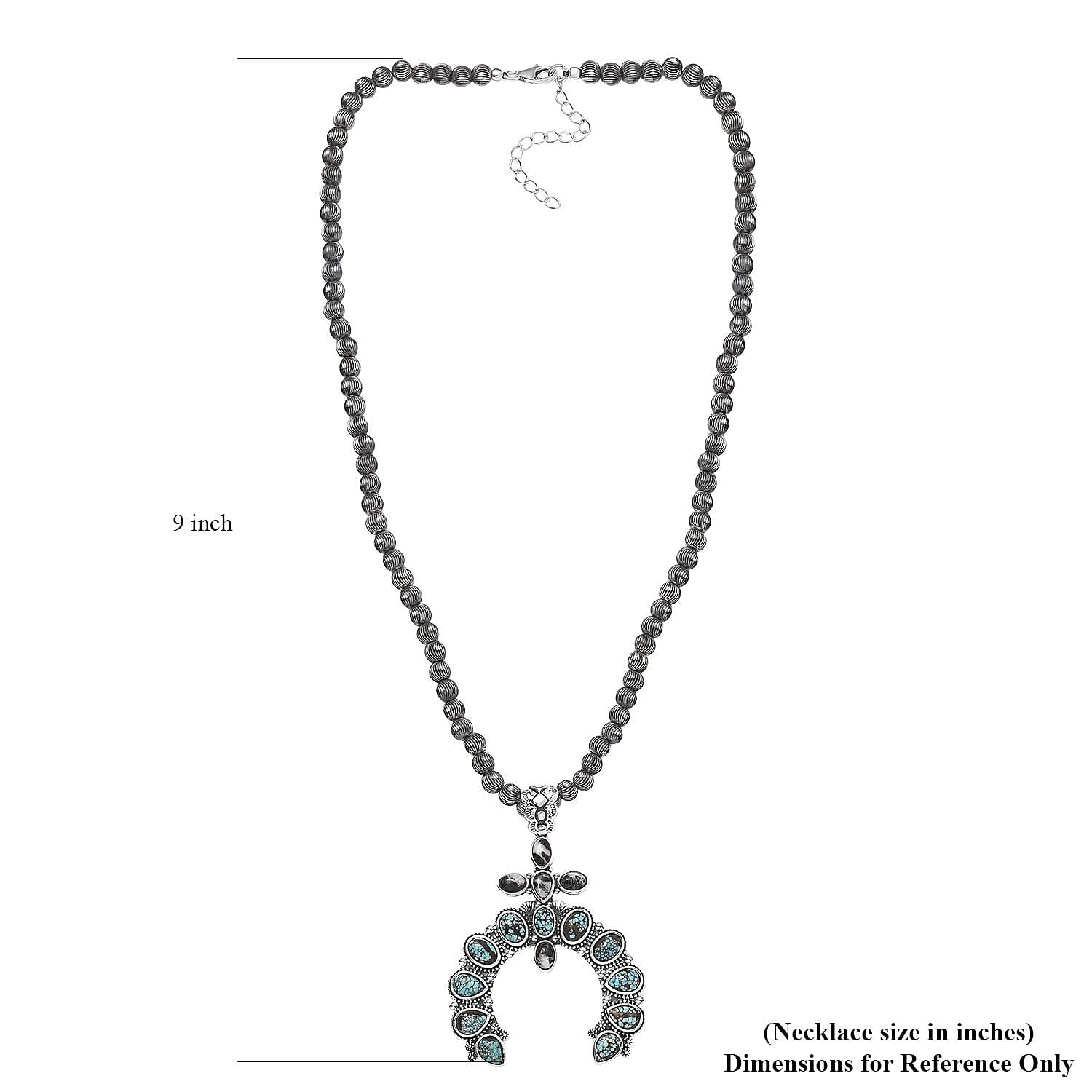 D'Joy Artisan Crafted Blue Moon Turquoise and White Buffalo Naja Necklace 18-20 Inches in Sterling Silver 9.90 ctw