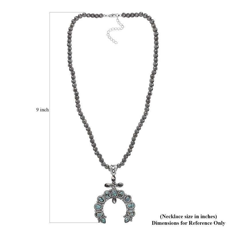 D'Joy Artisan Crafted Blue Moon Turquoise and White Buffalo Naja Necklace 18-20 Inches in Sterling Silver 9.90 ctw