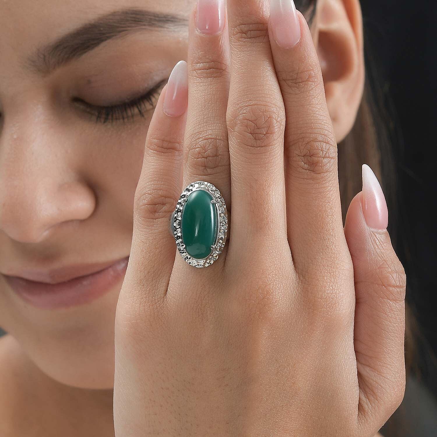 Green Onyx 11.77 ctw Ring in Stainless Steel (Size 9)