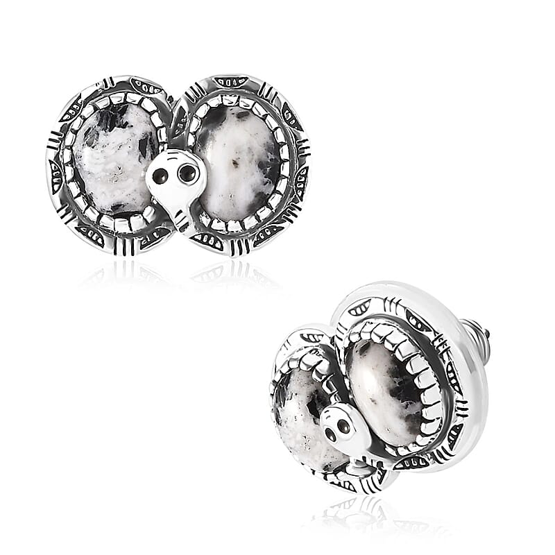 Artisan Crafted White Buffalo Snake Earrings in Black Oxidized Sterling Silver 3.75 ctw