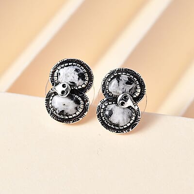 Artisan Crafted White Buffalo Snake Earrings in Black Oxidized Sterling Silver 3.75 ctw