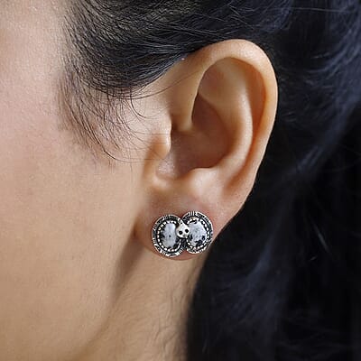 Artisan Crafted White Buffalo Snake Earrings in Black Oxidized Sterling Silver 3.75 ctw