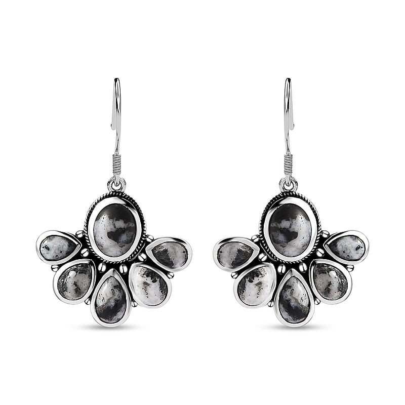 Artisan Crafted White Buffalo Earrings in Black Oxidized Sterling Silver 10.90 ctw