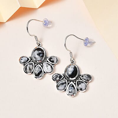 Artisan Crafted White Buffalo Earrings in Black Oxidized Sterling Silver 10.90 ctw