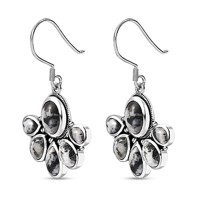 Artisan Crafted White Buffalo Earrings in Black Oxidized Sterling Silver 10.90 ctw