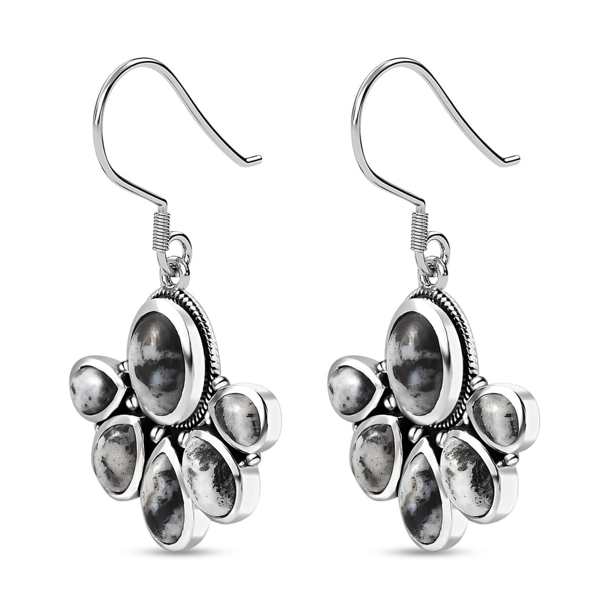 Artisan Crafted White Buffalo Earrings in Black Oxidized Sterling Silver 10.90 ctw image number 3
