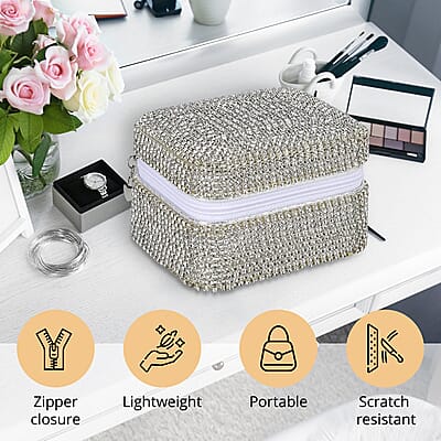 Silver Color Sparkling Crystal and Velvet Jewelry Box