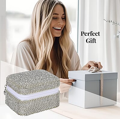 Silver Color Sparkling Crystal and Velvet Jewelry Box