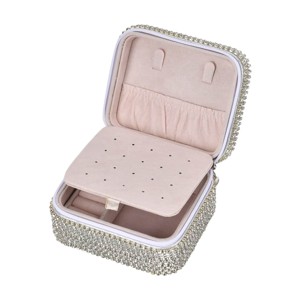 Silver Color Sparkling Crystal and Velvet Jewelry Box (4.72"x3.94"x2.56") image number 6