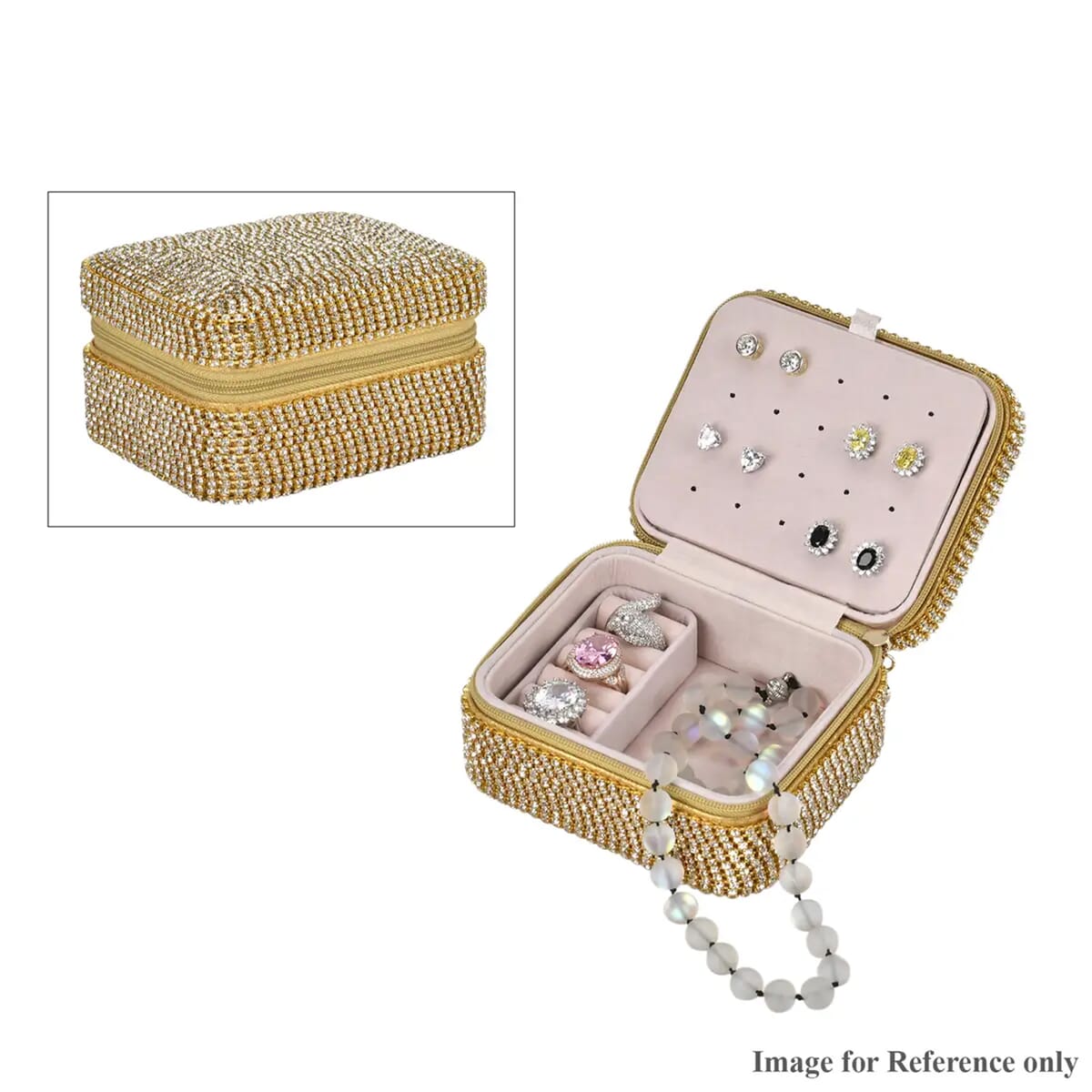 Gold Color Sparkling Crystal and Velvet Jewelry Box image number 0