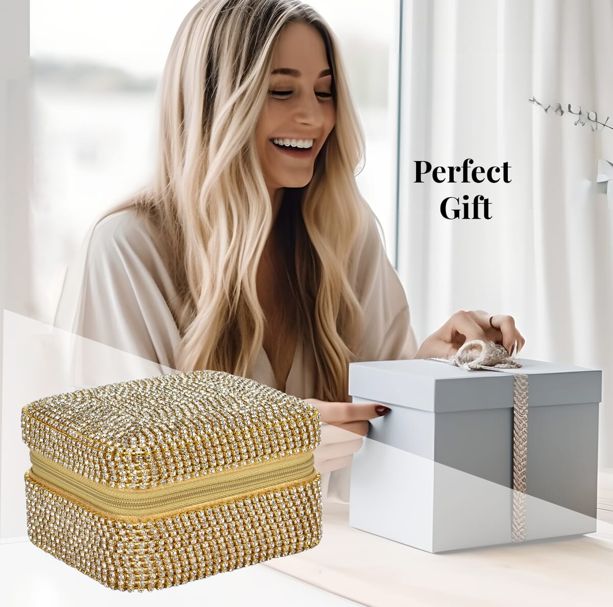 Gold Color Sparkling Crystal and Velvet Jewelry Box image number 5