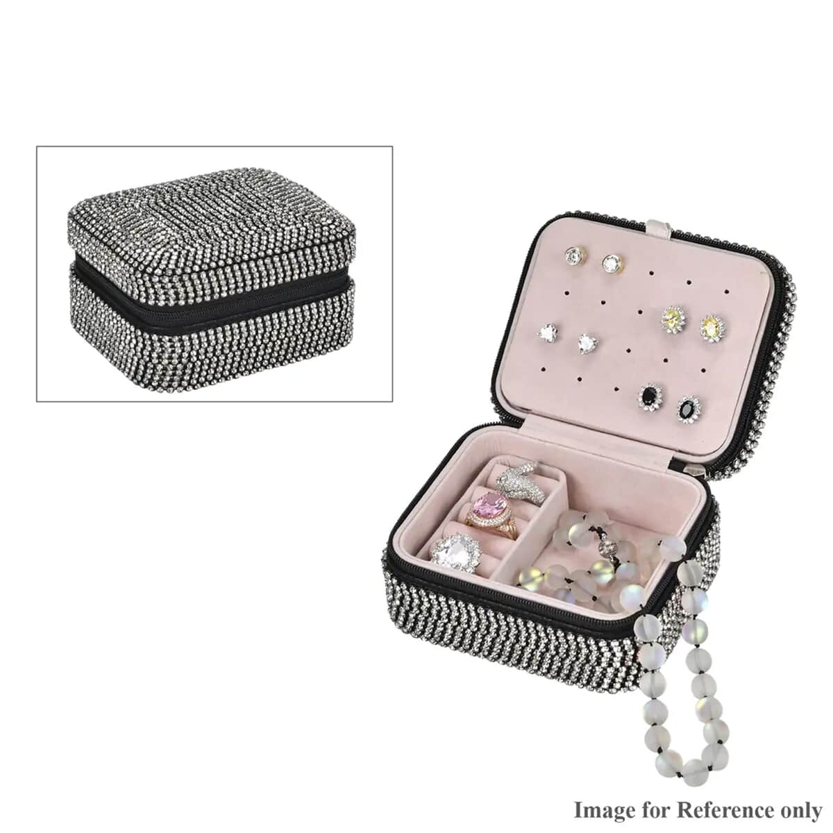 Black Color Sparkling Crystal and Velvet Jewelry Box image number 0