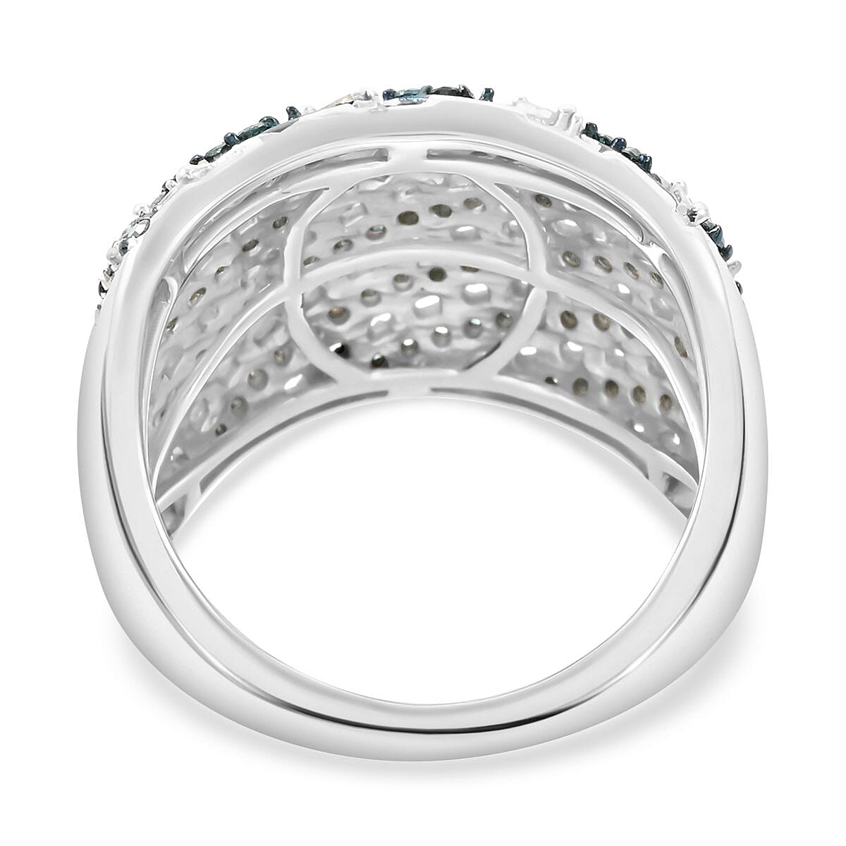 Venice Blue Diamond I1-I2 and White Diamond Ring in Platinum Over Sterling Silver (Size 6.0) 1.00 ctw