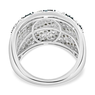 Venice Blue Diamond I1-I2 and White Diamond Ring in Platinum Over Sterling Silver (Size 6.0) 1.00 ctw
