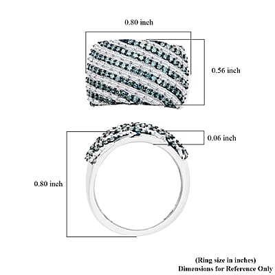 Venice Blue Diamond I1-I2 and White Diamond Ring in Platinum Over Sterling Silver (Size 6.0) 1.00 ctw