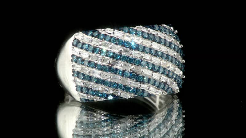 Venice Blue Diamond I1-I2) and White Diamond Ring in Platinum Over Sterling Silver (Size 6.0) 1.00 ctw