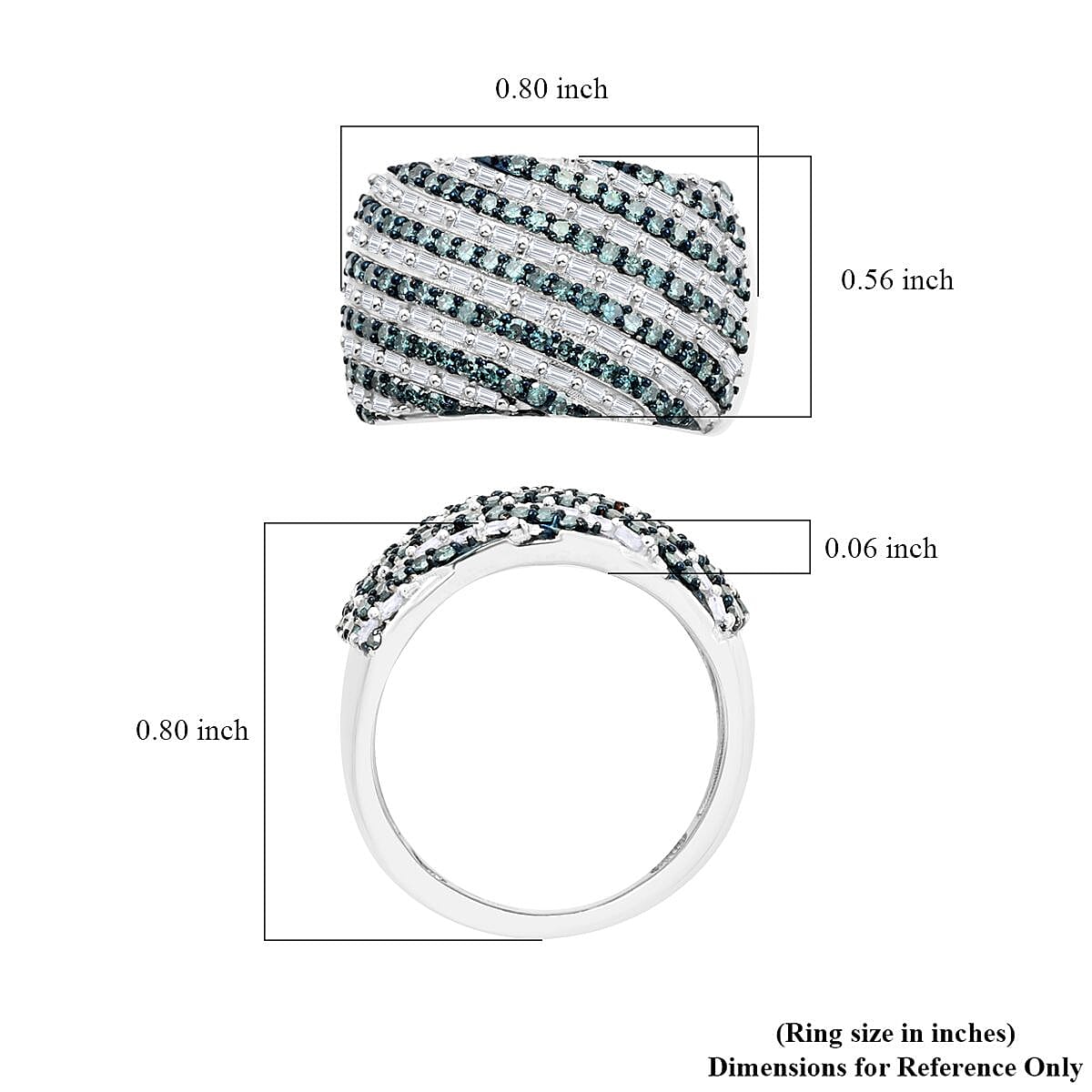 Venice Blue Diamond I1-I2 and White Diamond Ring in Platinum Over Sterling Silver (Size 7.0) 1.00 ctw