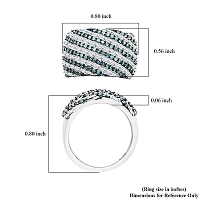Venice Blue Diamond I1-I2 and White Diamond Ring in Platinum Over Sterling Silver (Size 7.0) 1.00 ctw