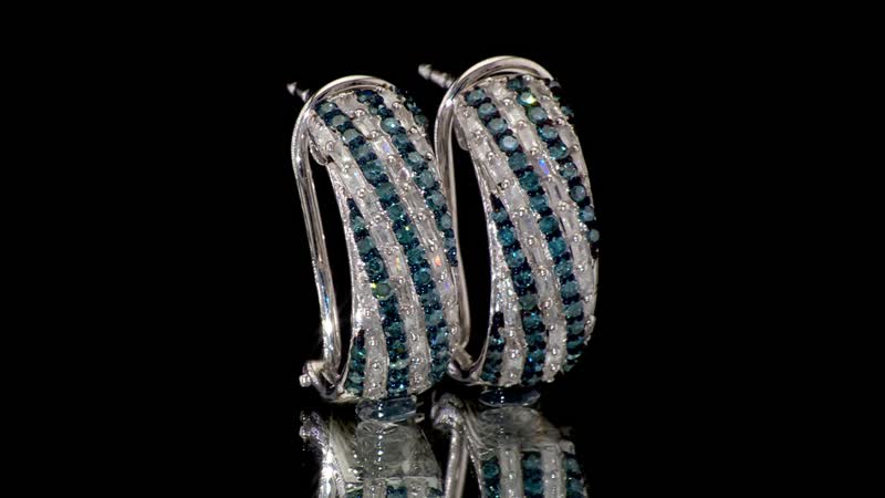 Venice Blue Diamond I1-I2 and White Diamond Earrings in Platinum Over Sterling Silver 1.00 ctw