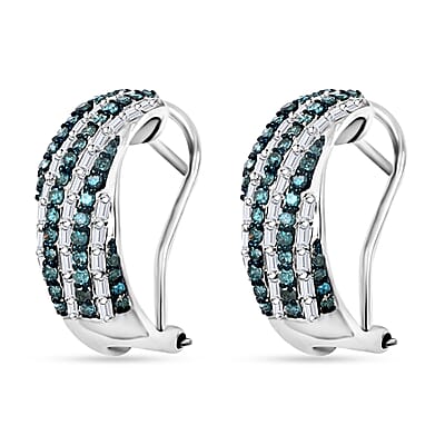 Venice Blue Diamond I1-I2 and White Diamond Earrings in Platinum Over Sterling Silver 1.00 ctw