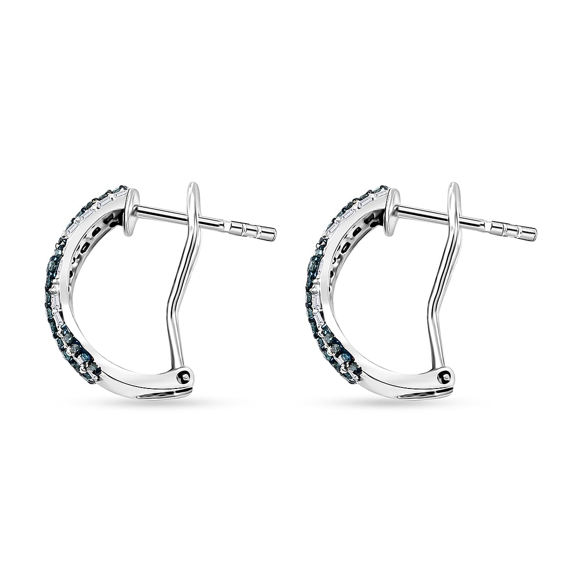 Venice Blue Diamond I1-I2 and White Diamond Earrings in Platinum Over Sterling Silver 1.00 ctw