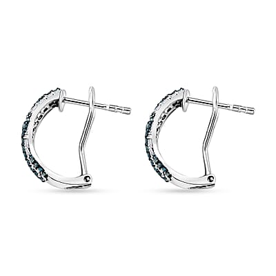 Venice Blue Diamond I1-I2 and White Diamond Earrings in Platinum Over Sterling Silver 1.00 ctw
