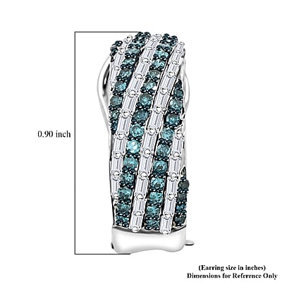Venice Blue Diamond I1-I2 and White Diamond Earrings in Platinum Over Sterling Silver 1.00 ctw