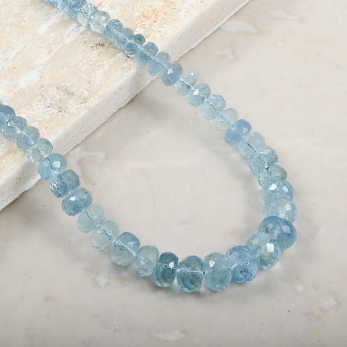 Certified & Appraised Rhapsody AAAA Santa Maria Aquamarine 75.00 ctw Beaded Necklace in 950 Platinum 18 Inches image number 1