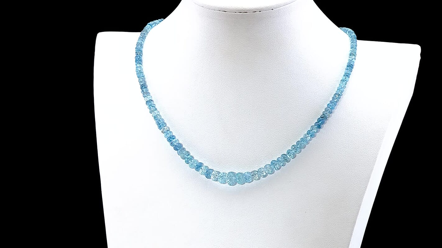 Certified & Appraised Rhapsody AAAA Santa Maria Aquamarine 75.00 ctw Beaded Necklace in 950 Platinum 18 Inches