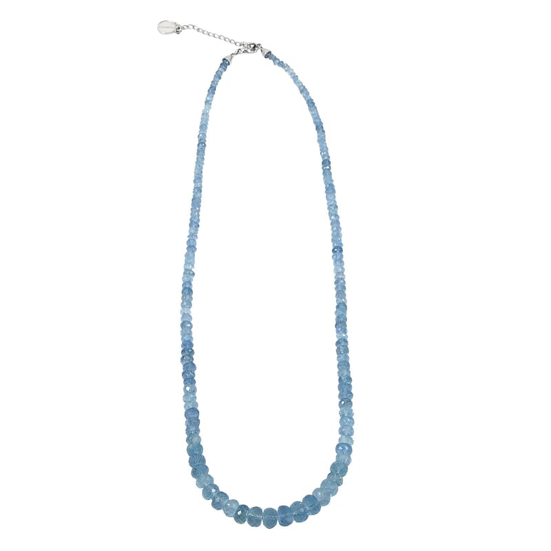 Certified & Appraised Rhapsody AAAA Santa Maria Aquamarine 75.00 ctw Beaded Necklace in 950 Platinum 18 Inches