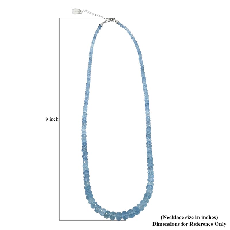 Certified & Appraised Rhapsody AAAA Santa Maria Aquamarine 75.00 ctw Beaded Necklace in 950 Platinum 18 Inches