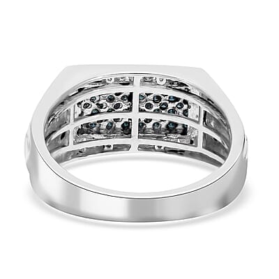 Venice Blue Diamond I1-I2 and White Diamond Men's Ring in Platinum Over Sterling Silver (Size 10.0) 1.00 ctw