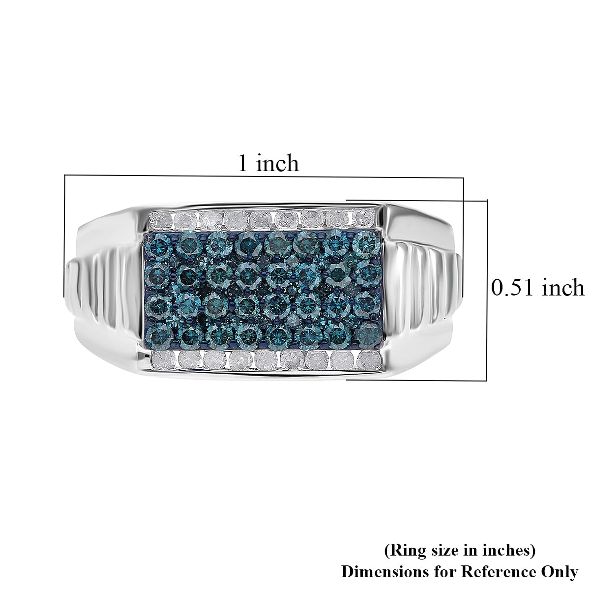 Venice Blue Diamond I1-I2 and White Diamond Men's Ring in Platinum Over Sterling Silver (Size 10.0) 1.00 ctw