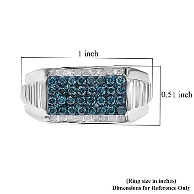 Venice Blue Diamond I1-I2 and White Diamond Men's Ring in Platinum Over Sterling Silver (Size 10.0) 1.00 ctw