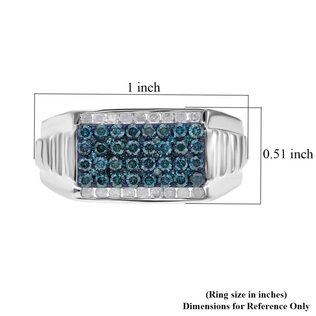 Venice Blue Diamond I1-I2 and White Diamond Men's Ring in Platinum Over Sterling Silver (Size 11.0) 1.00 ctw image number 5
