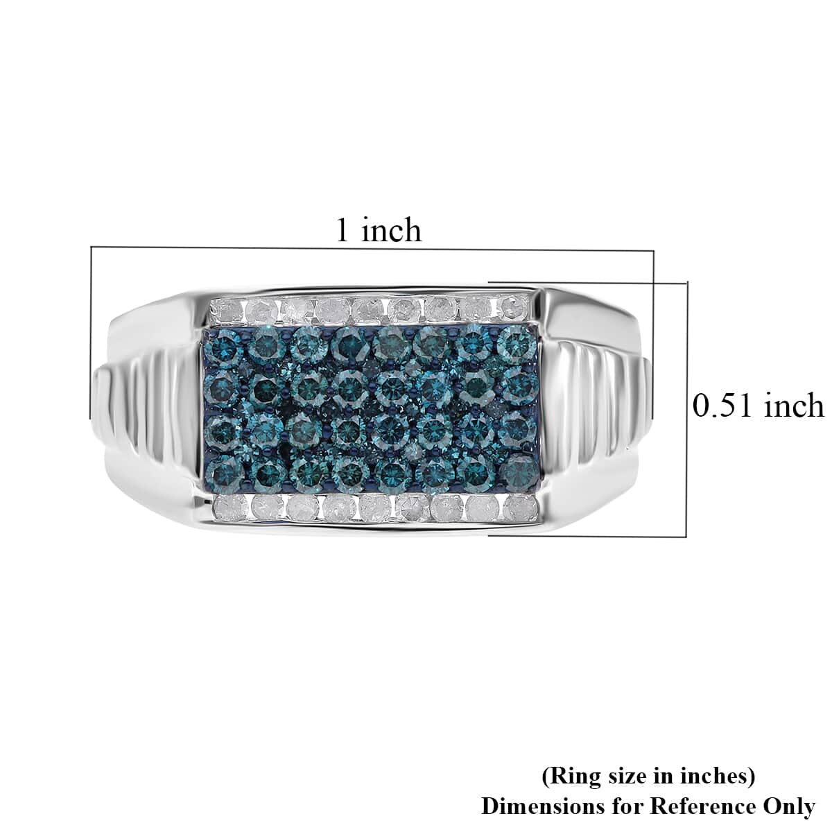 Venice Blue Diamond I1-I2 and White Diamond Men's Ring in Platinum Over Sterling Silver (Size 12.0) 1.00 ctw image number 5