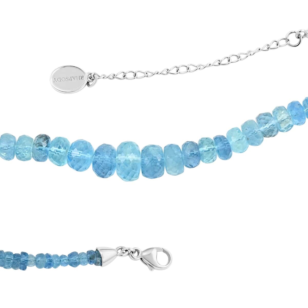 Certified & Appraised Rhapsody 950 Platinum AAAA Santa Maria Aquamarine Beaded Graduation Necklace 18-20 Inches 70.00 ctw image number 3