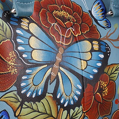 Sukriti Green Butterfly and Flower Hand Painted Genuine Leather Shoulder Bag