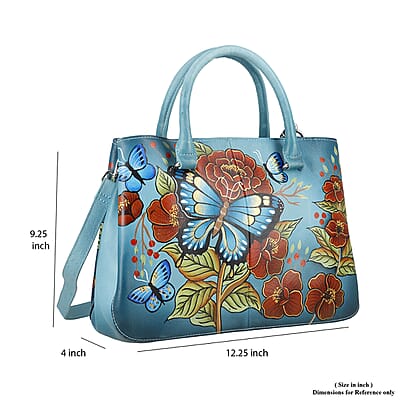 Sukriti Green Butterfly and Flower Hand Painted Genuine Leather Shoulder Bag