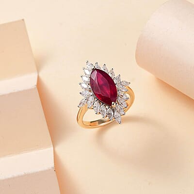 Luxoro Premium Niassa Ruby (FF) and Moissanite 5.85 ctw Ring in 10K Yellow Gold (Size 10.0)
