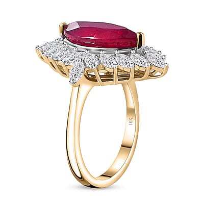 Luxoro Premium Niassa Ruby (FF) and Moissanite 5.85 ctw Ring in 10K Yellow Gold (Size 10.0)