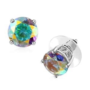 Mercury Mystic Topaz Solitaire Stud Earrings in Platinum Over Sterling Silver 6.35 ctw