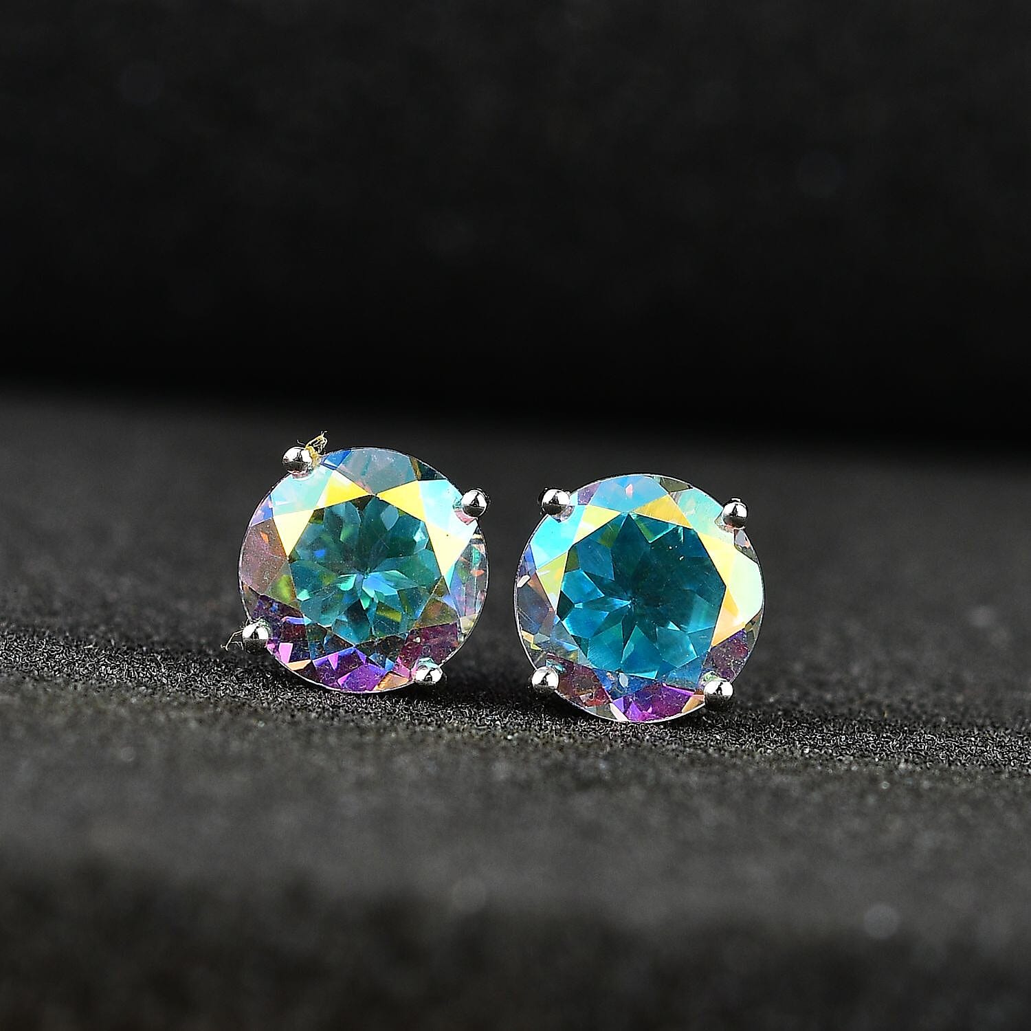 Mercury Mystic Topaz Solitaire Stud Earrings in Platinum Over Sterling Silver 6.35 ctw
