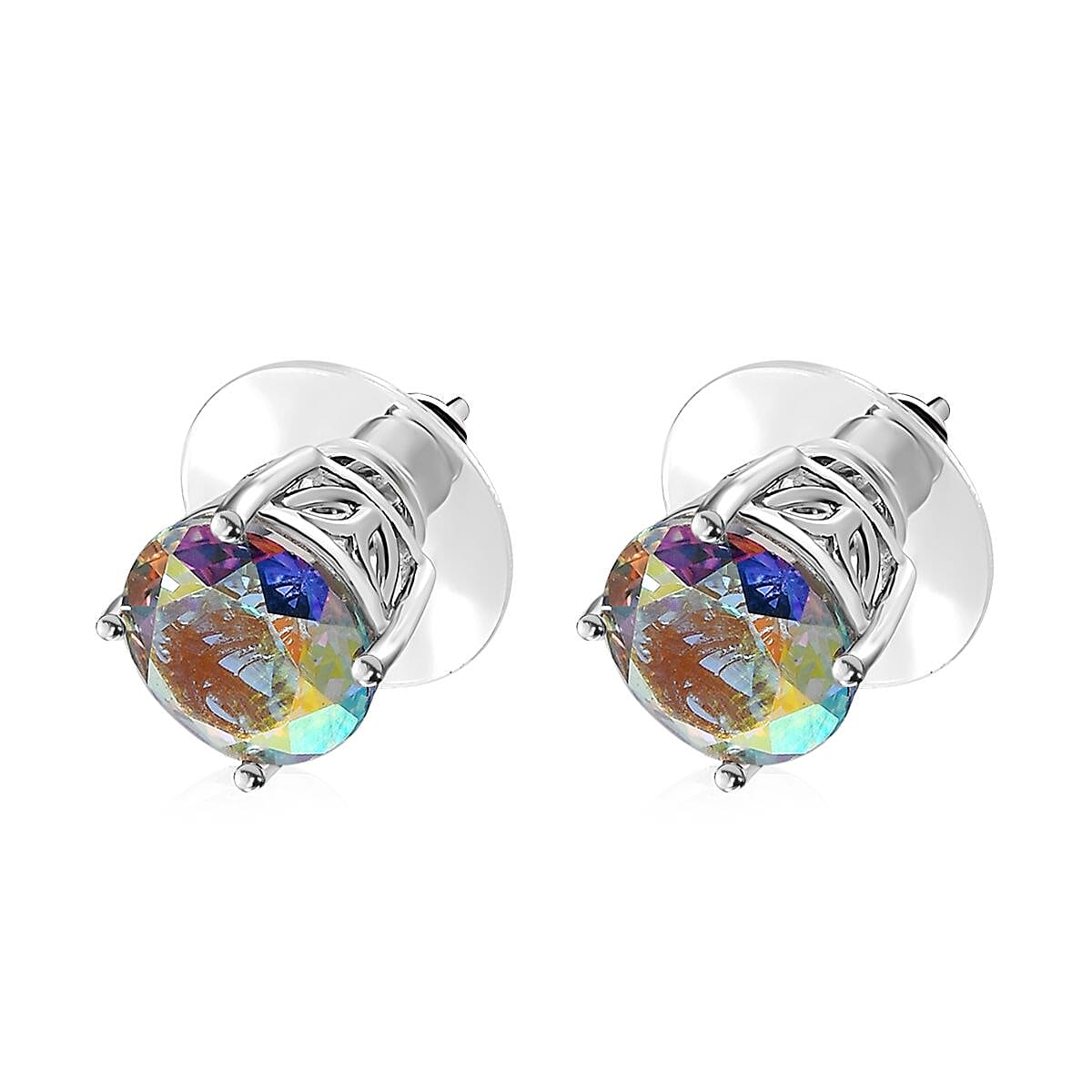 Mercury Mystic Topaz Solitaire Stud Earrings in Platinum Over Sterling Silver 6.35 ctw
