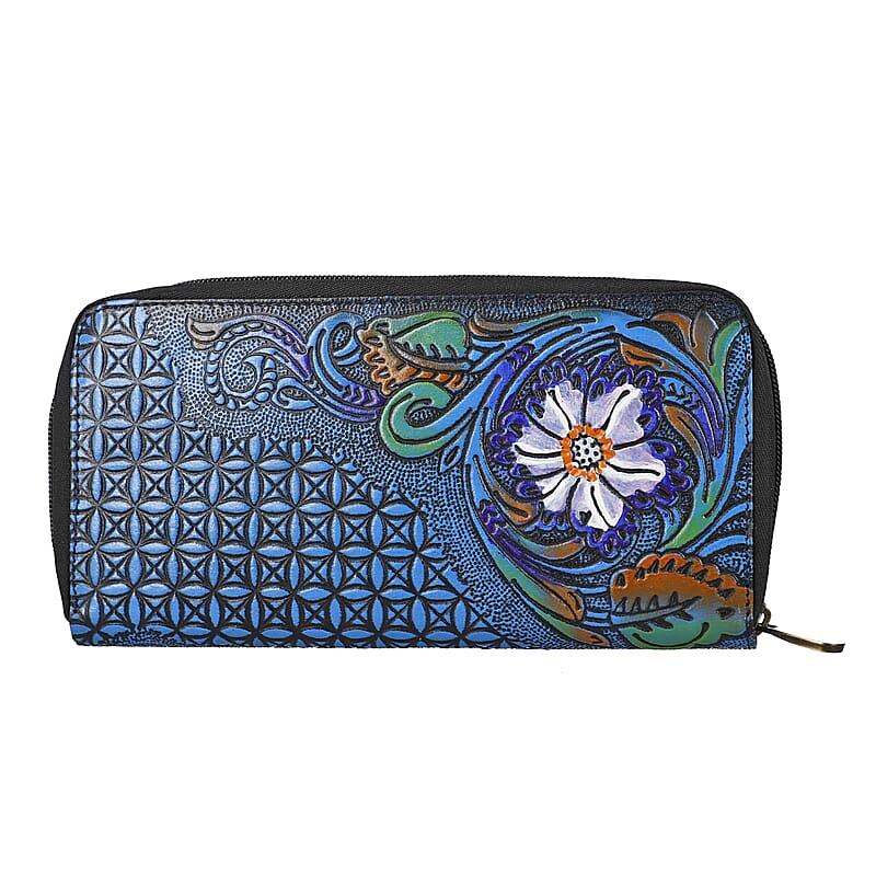 Black RFID Protected Tooled Leather Women's Wallet