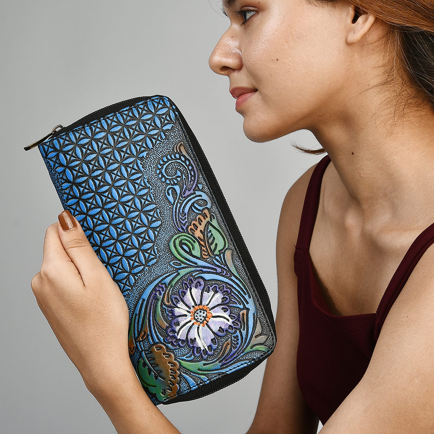 Black RFID Protected Tooled Leather Women's Wallet
