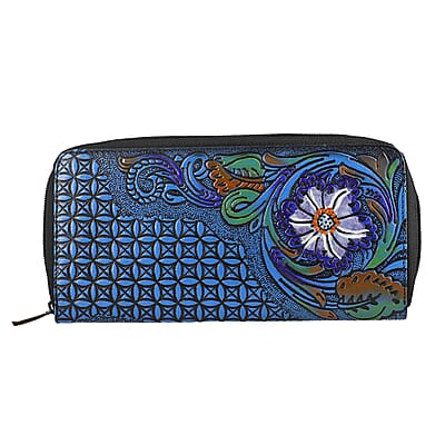 Black RFID Protected Tooled Leather Women's Wallet