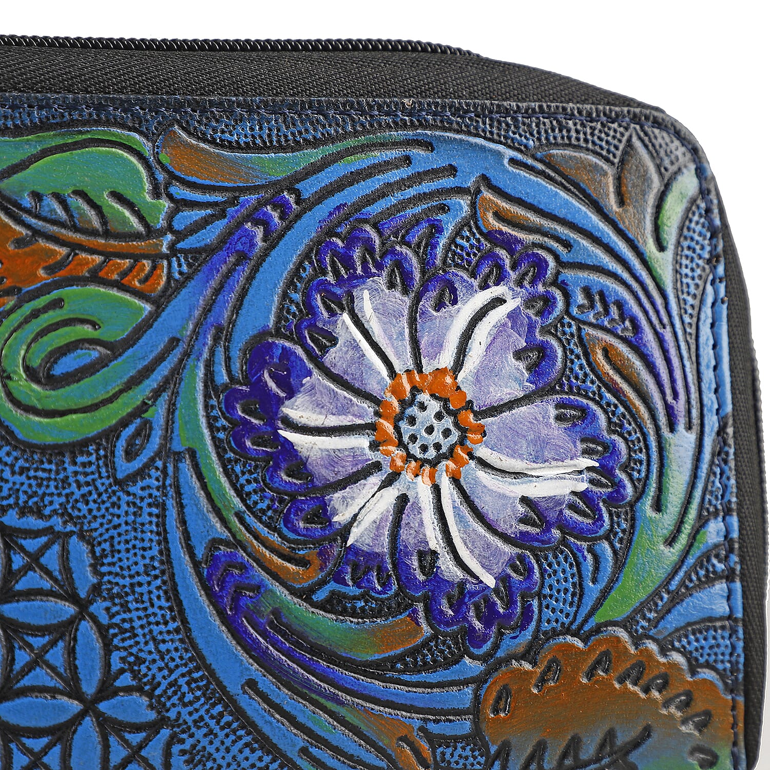 Black RFID Protected Tooled Leather Women's Wallet